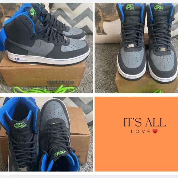 NIKE AIR FORCE ONE MID CASUAL ATHLETIC GRAY BLUE GREEN SNEAKERS MENS SHOES - Picture 2 of 9